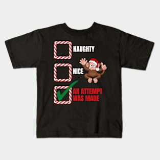 Naughty or Nice Christmas Monkey Kids T-Shirt